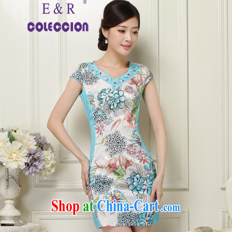 2015 new dresses retro embroidery flower short cheongsam beauty daily short cheongsam green XXL, E &R COLECCION, shopping on the Internet