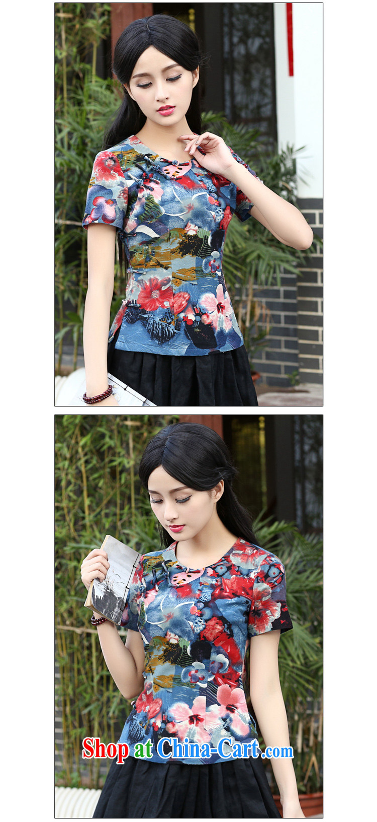 China classic original cotton the Summer round-collar T shirts Chinese cheongsam shirt, Chinese style beauty floral art L pictures, price, brand platters! Elections are good character, the national distribution, so why buy now enjoy more preferential! Health