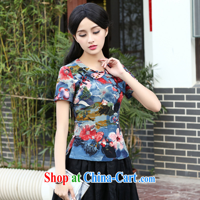 China classic original cotton the Summer round-collar T shirts Chinese qipao T-shirt, Chinese style beauty floral art L, China Classic (HUAZUJINGDIAN), online shopping