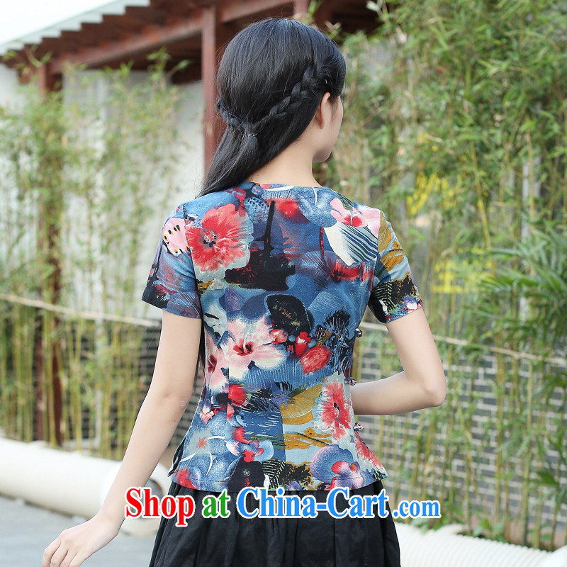 China classic original cotton the Summer round-collar T shirts Chinese qipao T-shirt, Chinese style beauty floral art L, China Classic (HUAZUJINGDIAN), online shopping