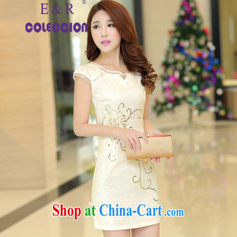 cheongsam dress 2015 new, improved daily elegant antique beauty stylish lace package arm cheongsam short apricot S, E &R COLECCION, shopping on the Internet