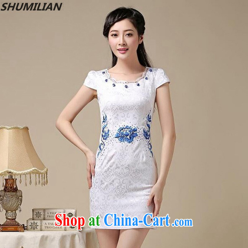 Mrs M, summer 2015 with new stylish embroidered panels drill the waist cheongsam white XXL safflower, Mrs M land (SHUMILIAN), shopping on the Internet