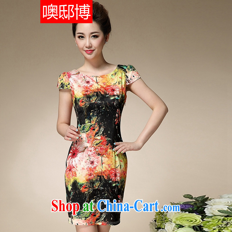 Oh, the 2015 summer new stamp duty mom with short-sleeved Sau San emulation Silk Dresses style retro dresses black XXXL, oh, blogs, shopping on the Internet