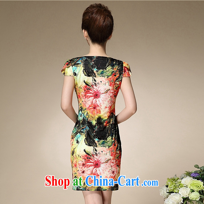 Oh, the 2015 summer new stamp duty mom with short-sleeved Sau San emulation Silk Dresses style retro dresses black XXXL, oh, blogs, shopping on the Internet