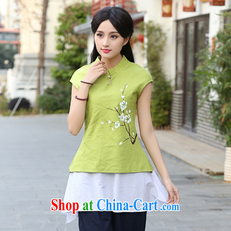 China classic original hand-painted cotton the Chinese cheongsam blouses spring and summer improved ethnic wind literary style yellow and green XXL, China Classic (HUAZUJINGDIAN), online shopping
