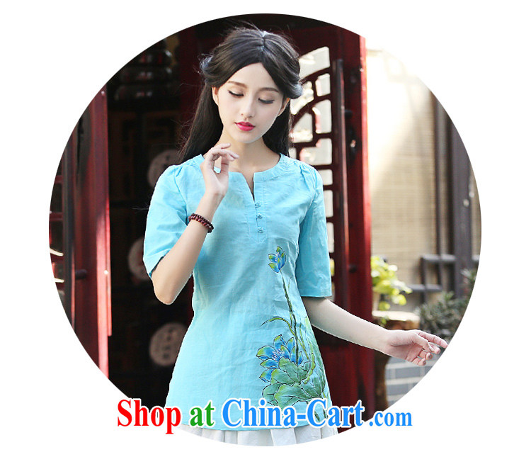 China classic original, female, small fresh Chinese, summer T-shirt shirt, served the Commission cotton hand-painted art Lake blue XL pictures, price, brand platters! Elections are good character, the national distribution, so why buy now enjoy more preferential! Health