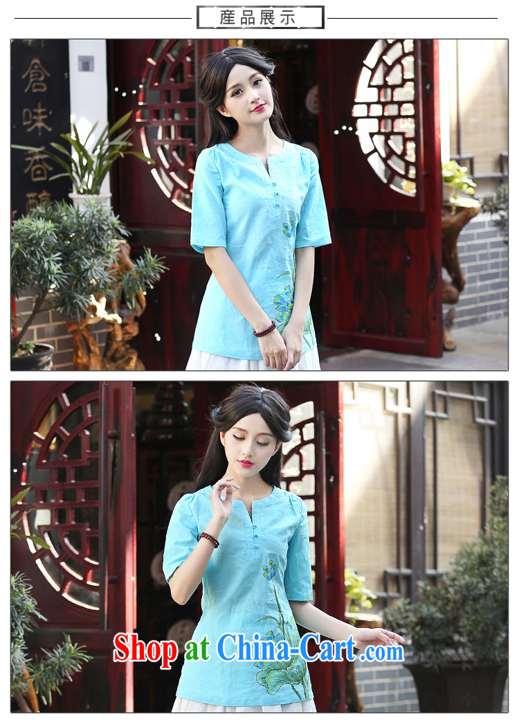 China classic original, female, small fresh Chinese, summer T-shirt shirt, served the Commission cotton hand-painted art Lake blue XL pictures, price, brand platters! Elections are good character, the national distribution, so why buy now enjoy more preferential! Health