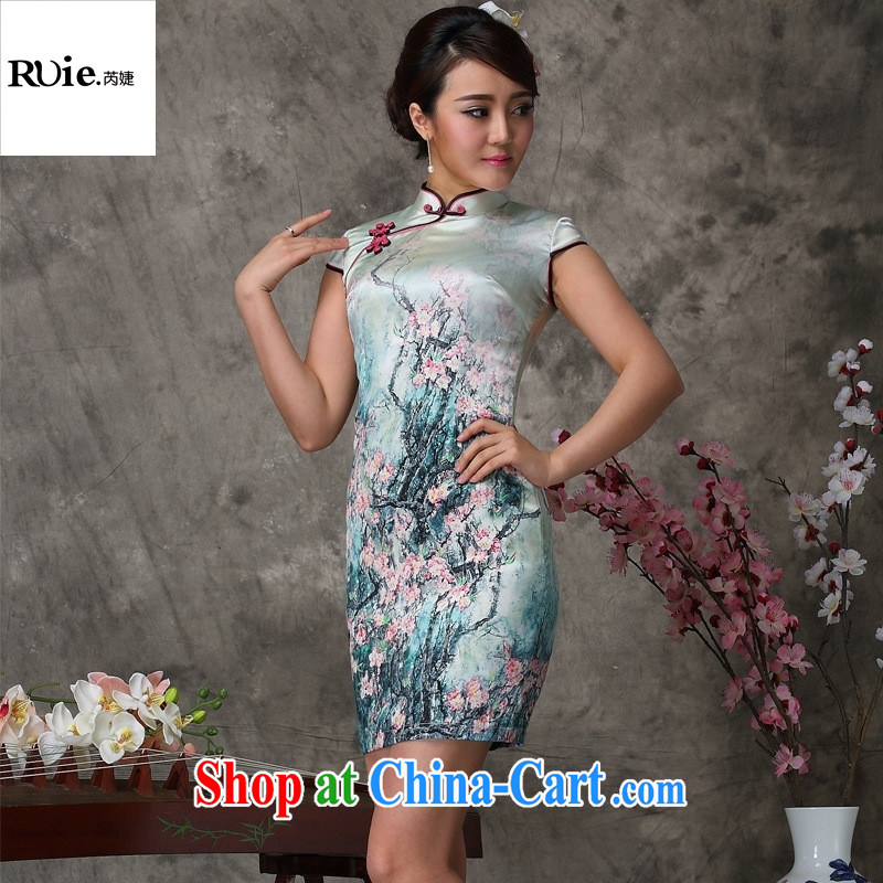 (MU, charm -- heavy silk improved short-sleeved short sauna Silk Cheongsam dress dresses factory sales suit XXL, health concerns (Rvie .), and shopping on the Internet