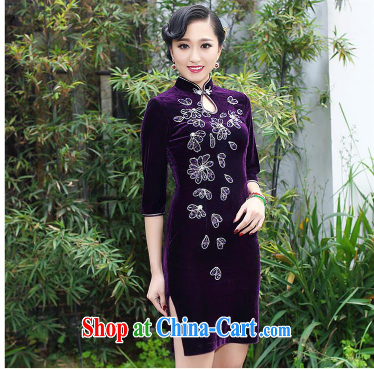 Mu Lan charm 2015 Lunar New Year New products first hand nails Pearl velvet cheongsam banquet dress 237 in purple cuff XXXL pictures, price, brand platters! Elections are good character, the national distribution, so why buy now enjoy more preferential! Health