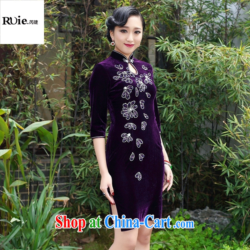 Mu Lan charm spring 2015 new products first hand nails Pearl velvet cheongsam banquet dress 237 in purple cuff XXXL, health concerns (Rvie .), and, shopping on the Internet