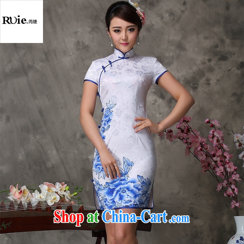 Goods Manufacturers summer new antique Chinese antique dresses daily short improved fashion cheongsam white XXL