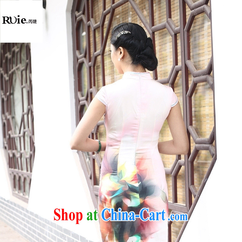 New Listing sauna Silk Cheongsam simple and elegant and exclusive heavy silk summer Lotus beauty dresses pink XXL, health concerns (Rvie .), and shopping on the Internet