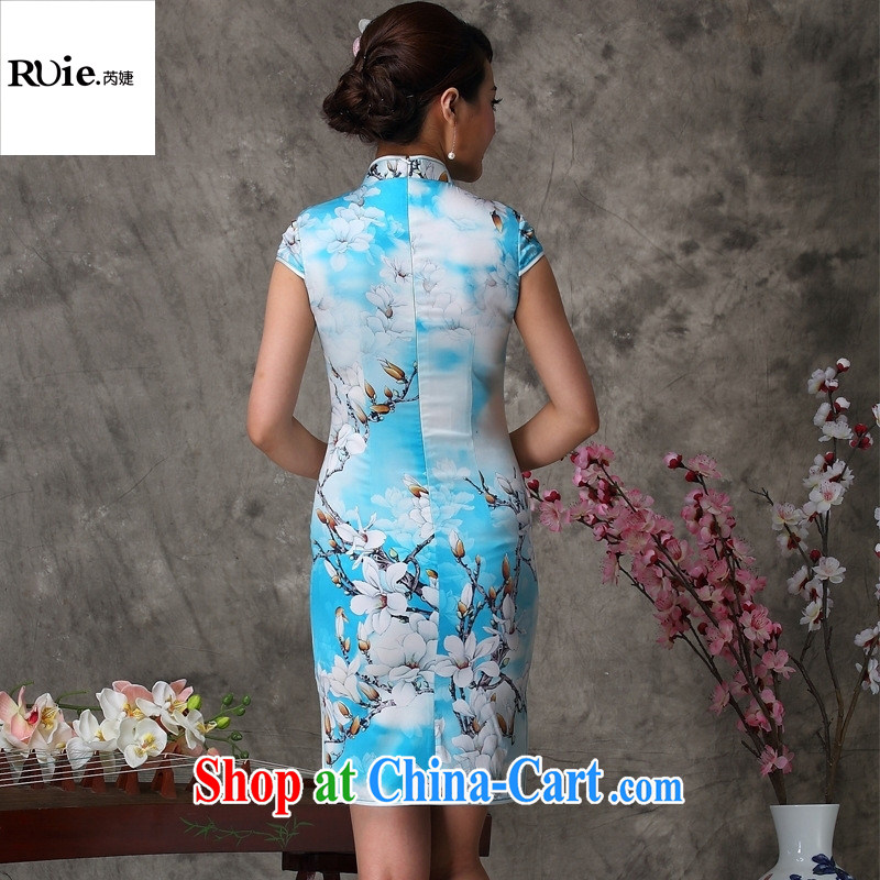 Factory sales Mu, classy and stylish outfit summer new sauna silk Silk Cheongsam 8032 blue XXL, health concerns (Rvie .), and, on-line shopping