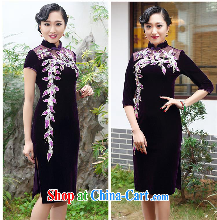 Manufacturers supply Tang replace 2015 spring new wool embroidery cheongsam dress short dress 262 in purple cuff XXXL pictures, price, brand platters! Elections are good character, the national distribution, so why buy now enjoy more preferential! Health