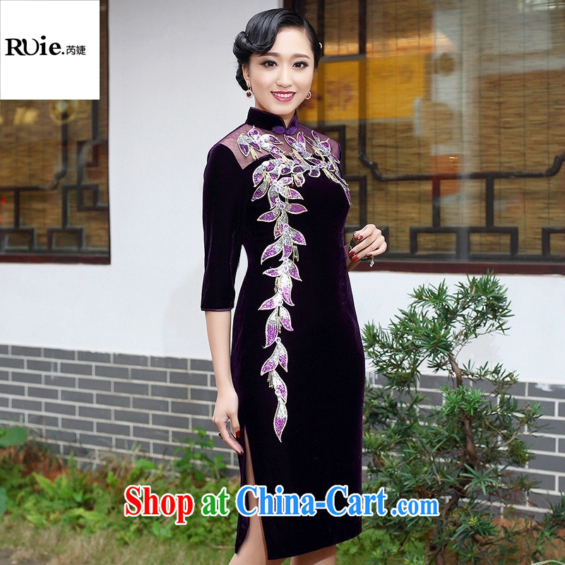 Manufacturers supply Tang replace 2015 spring new wool embroidery cheongsam dress, short dress 262 in purple cuff XXXL, health concerns (Rvie .), and, on-line shopping