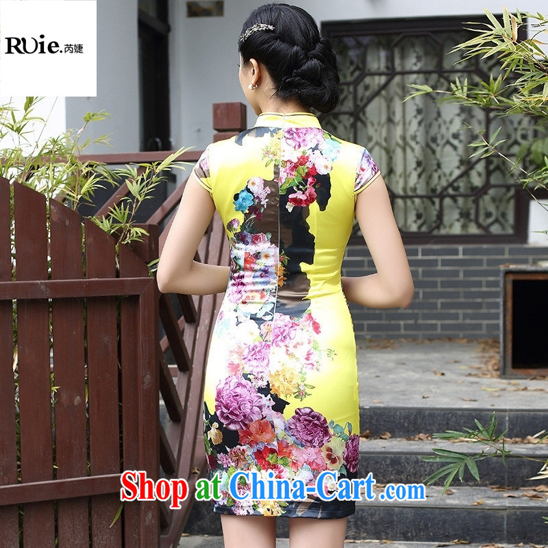 2015 spring retro New Name Yuan elegance beauty cheongsam silk stretch satin dress 8058 yellow XXL, health concerns (Rvie .), and shopping on the Internet