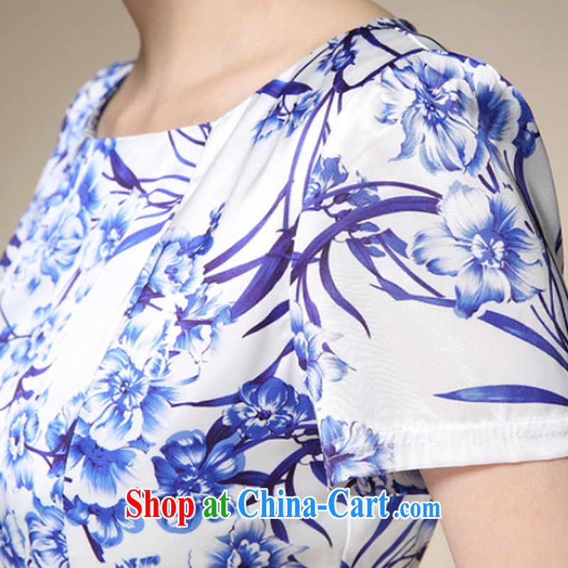 Oh, the 2015 summer beauty skirt dresses female blue and white porcelain stamp collection waist graphics thin mother with further than short-sleeved skirt blue XXXL, oh, blogs, shopping on the Internet
