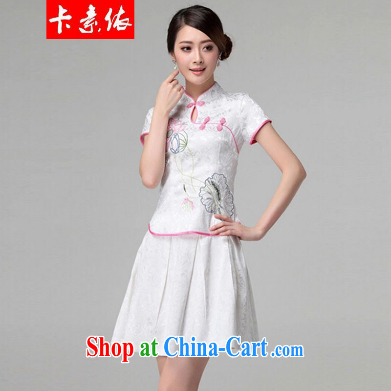 Card in accordance with our 2015 spring and summer female new beauty routine retro long-sleeved improved cheongsam stylish two-piece with pink short-sleeved S, pixel (kasuyi), online shopping