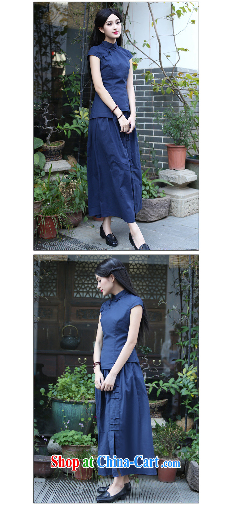 china korea Classic Ladies summer wear national costumes Tang is a solid color cotton Ma T-shirt retro art daily shirt dark blue XL pictures, price, brand platters! Elections are good character, the national distribution, so why buy now enjoy more preferential! Health