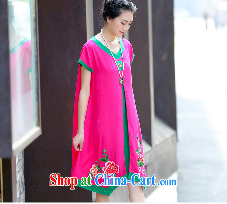 Barbie charm and Asia 2015 summer Korean leisure loose V collar short-sleeve embroidery Chinese style dresses of red L pictures, price, brand platters! Elections are good character, the national distribution, so why buy now enjoy more preferential! Health