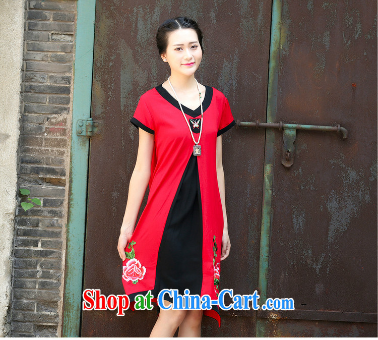 Barbie charm and Asia 2015 summer Korean leisure loose V collar short-sleeve embroidery Chinese style dresses of red L pictures, price, brand platters! Elections are good character, the national distribution, so why buy now enjoy more preferential! Health