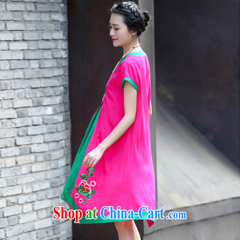 Hip Hop charm and Asia 2015 summer Korean leisure loose V collar short-sleeve embroidery Chinese style dresses of red L, charm and Asia Pattaya (Charm Bali), online shopping