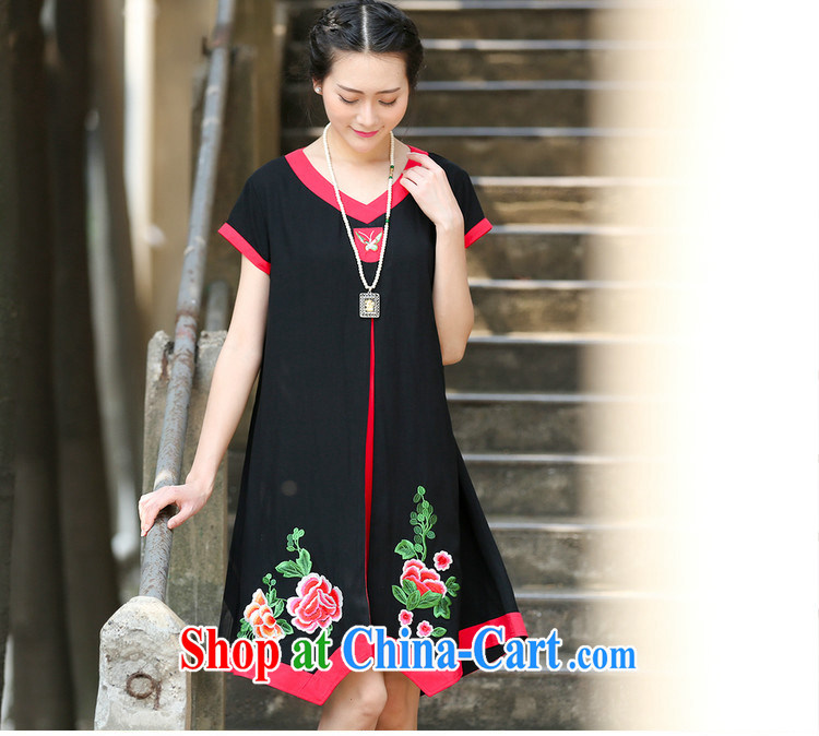 2015 summer edition korea leisure loose V collar short-sleeve embroidery Chinese style dress black XL pictures, price, brand platters! Elections are good character, the national distribution, so why buy now enjoy more preferential! Health