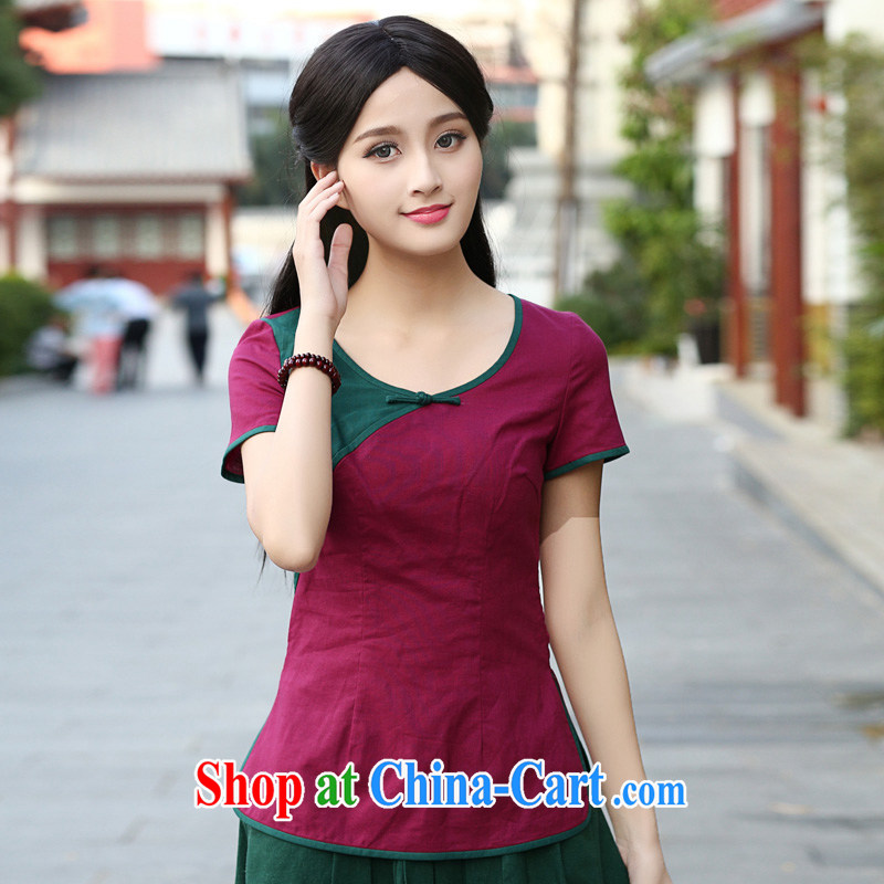 China classic original cotton the collision-color Chinese Tang Replace T shirts ladies' summer short-sleeved style arts T-shirt Han-red M, China Classic (HUAZUJINGDIAN), online shopping