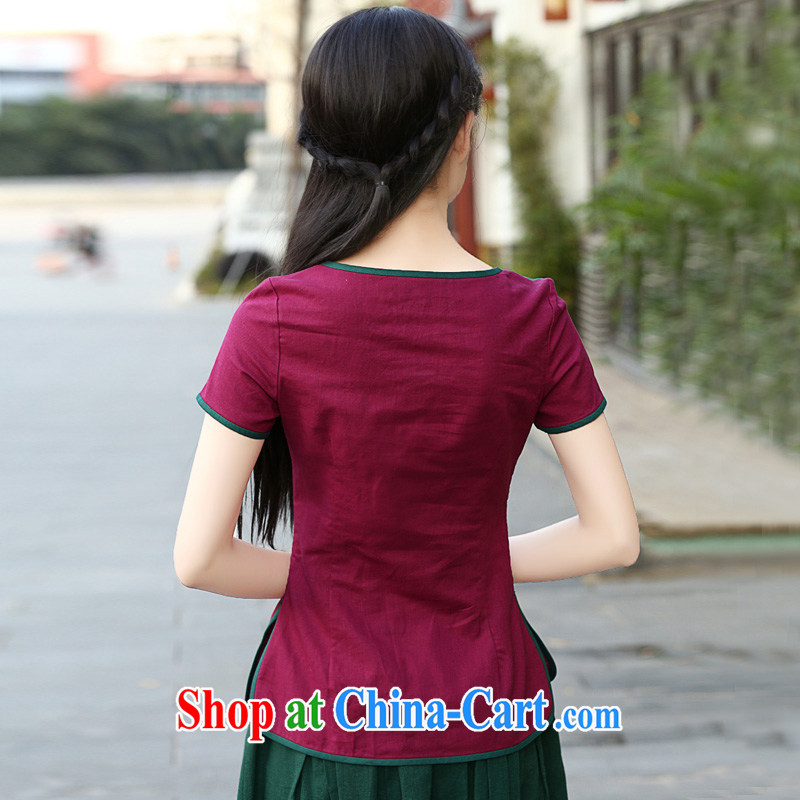 China classic original cotton the collision-color Chinese Tang Replace T shirts ladies' summer short-sleeved style arts T-shirt Han-red M, China Classic (HUAZUJINGDIAN), online shopping