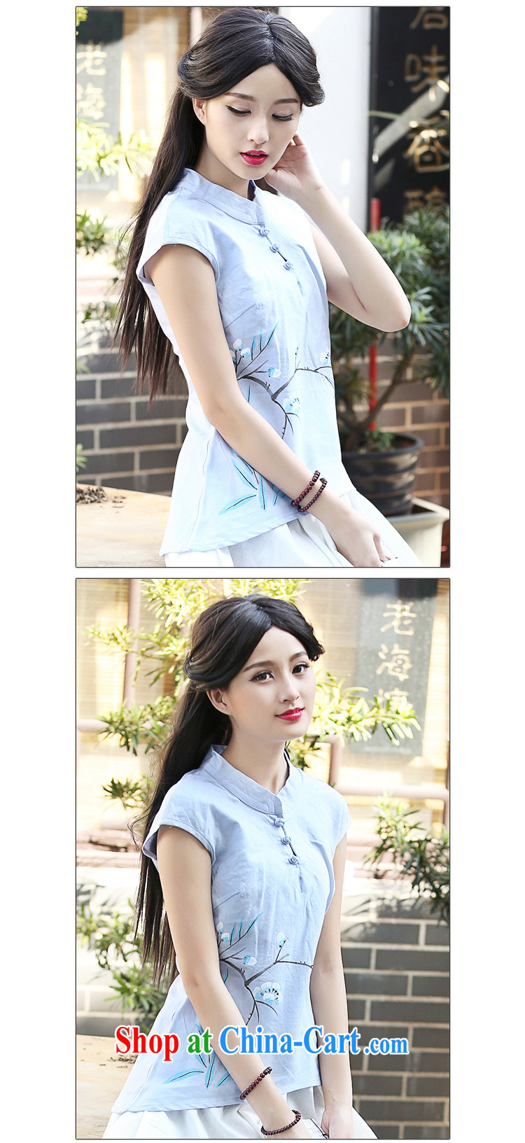 China classic hand-painted antique China wind Original Design cotton the Chinese T-shirt Women Korea summer arts, Lake blue XXL pictures, price, brand platters! Elections are good character, the national distribution, so why buy now enjoy more preferential! Health