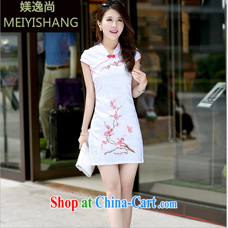 US-Iraqi advisory committee 2015 summer New Beauty video thin style short-sleeve dress embroidered improved cheongsam dress elegant Chinese Ethnic Wind pink XL clothing, Vicky Lai, shopping on the Internet