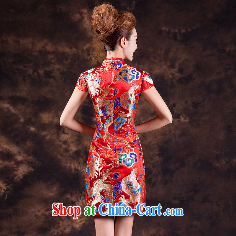 2015 spring and summer new, short dresses, improved gold cheongsam Chinese bows clothes robes of the Dragon dress uniforms wedding gold will be set to Do not return does not change, love, in accordance with China, shopping on the Internet