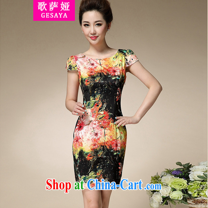 The song Julia summer 2015 new stamp duty, MOM with a short-sleeved cultivating emulation Silk Dresses style retro dresses black XXXL, song, Julia (GESAYA), online shopping
