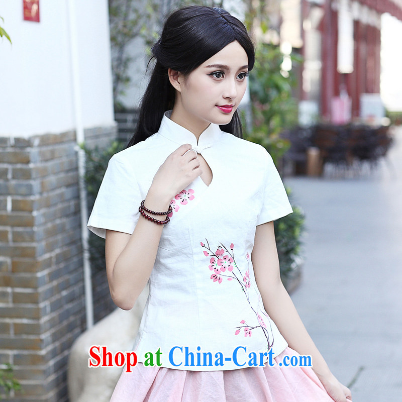 China classic original antique art Chinese wind cotton Ma hand-painted shirt ethnic wind Chinese, summer T-shirt white XXL, China Classic (HUAZUJINGDIAN), shopping on the Internet
