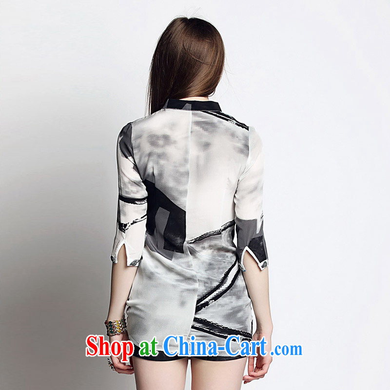 2015 Caynova new dresses summer dresses silk national Feng Shui the pattern cheongsam skirt picture color XL, Caynova, shopping on the Internet