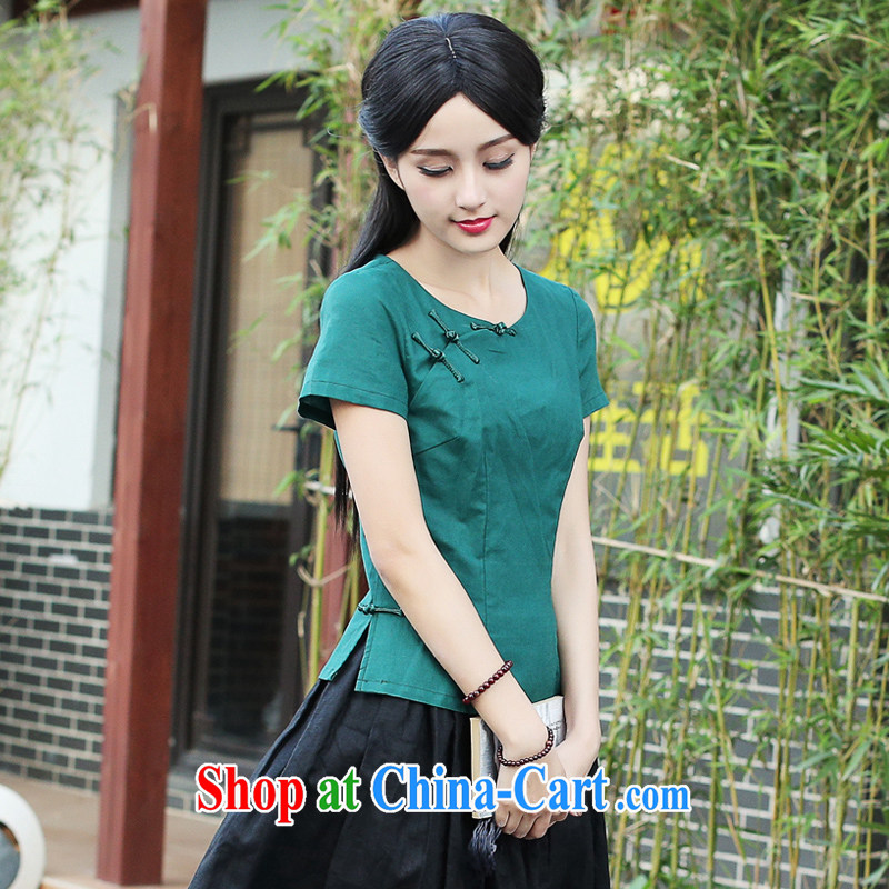 China classic Original Design Ethnic Wind solid-colored cotton Ma T-shirt Tang Women's clothes summer China wind Chinese arts green XXL, China Classic (HUAZUJINGDIAN), shopping on the Internet