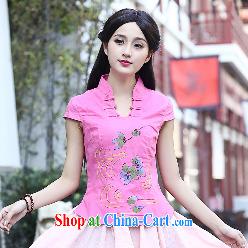 China classic retro T shirt shirt Chinese T-shirt, summer new daily shirt Chinese female literary pink XXL, China Classic (HUAZUJINGDIAN), online shopping