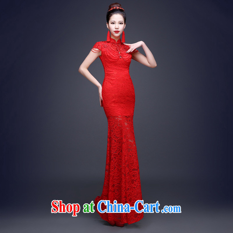 Marriages at Merlion Openwork long marriage toast serving retro improved 2015 New Evening Dress long dresses, the red can be done without the not-for-love, according to China, and, on-line shopping