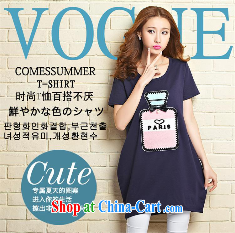 2015 Korean T-shirt Womens short-sleeved shirts large, female, long, thick mm pregnant women with T-shirt perfume bottle summer T shirt dark blue XXL pictures, price, brand platters! Elections are good character, the national distribution, so why buy now enjoy more preferential! Health