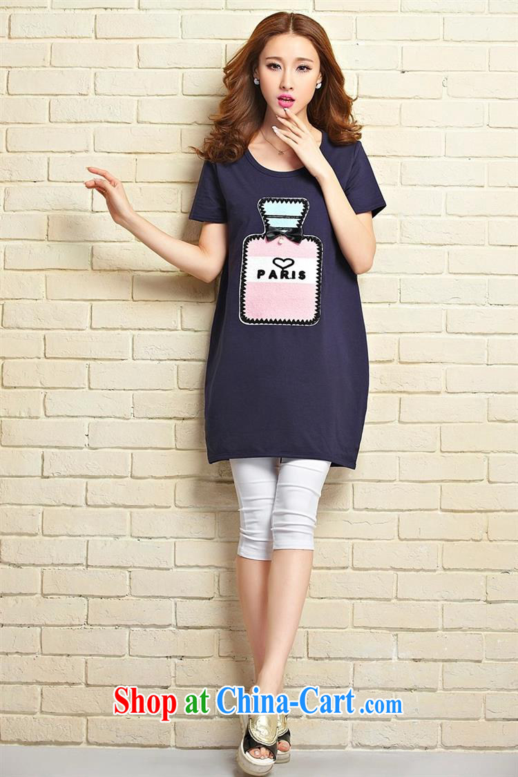 2015 Korean T-shirt Womens short-sleeved shirts large, female, long, thick mm pregnant women with T-shirt perfume bottle summer T shirt dark blue XXL pictures, price, brand platters! Elections are good character, the national distribution, so why buy now enjoy more preferential! Health