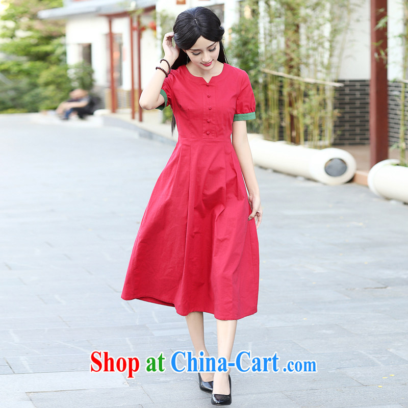 China classic original Solid Color cotton the daily, qipao dresses summer retro improved stylish art van red XXL, China Classic (HUAZUJINGDIAN), online shopping
