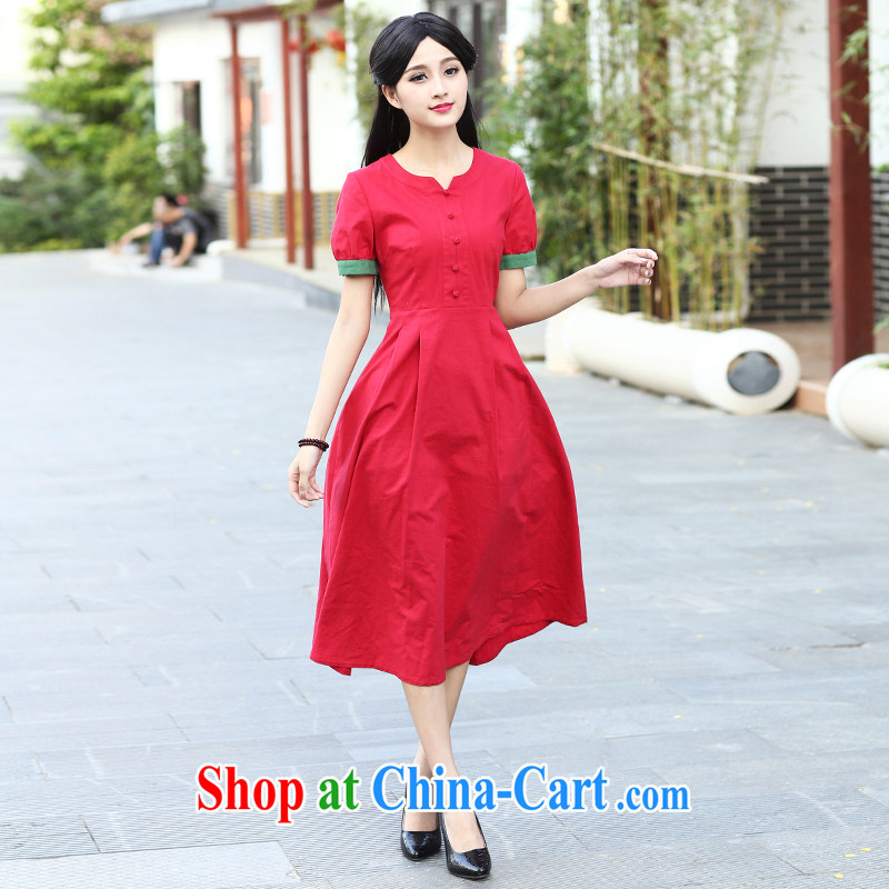 China classic original Solid Color cotton the daily, qipao dresses summer retro improved stylish art van red XXL, China Classic (HUAZUJINGDIAN), online shopping
