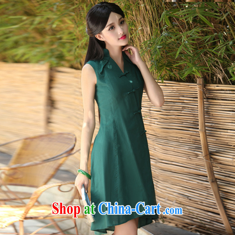 2015 new improved cotton the cheongsam dress summer day, retro style arts small fresh beauty copper Green S, China Classic (HUAZUJINGDIAN), online shopping
