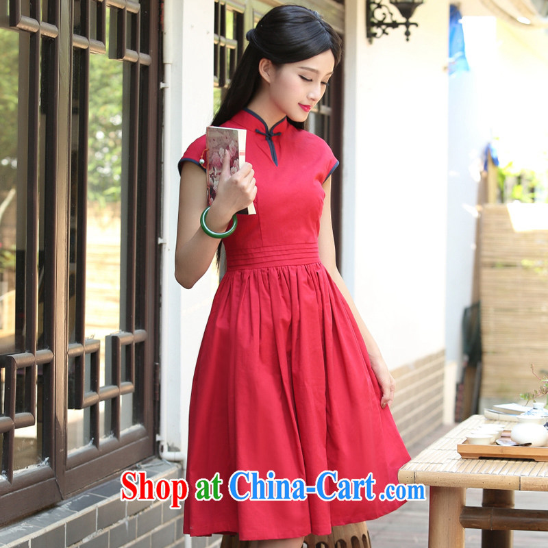 China classic original 2015 summer day, Ms. Yau Ma Tei cotton cheongsam dress improved retro art, female Red L, China Classic (HUAZUJINGDIAN), and, on-line shopping