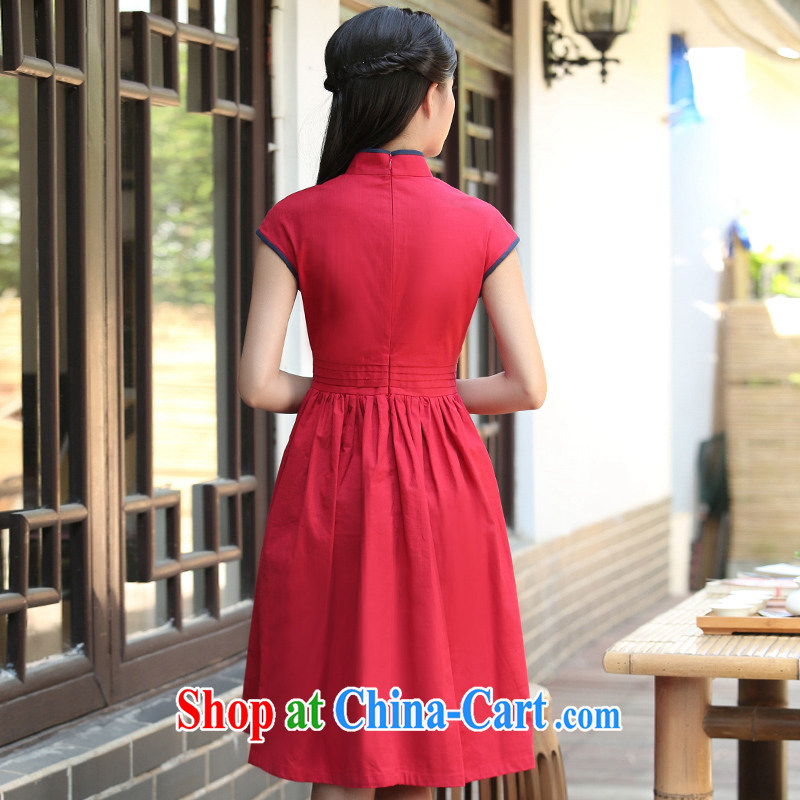 China classic original 2015 summer day, Ms. Yau Ma Tei cotton cheongsam dress improved retro art, female Red L, China Classic (HUAZUJINGDIAN), and, on-line shopping