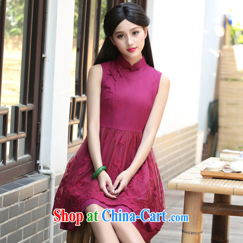 China classic cotton Ma lace improved daily, qipao dresses and elegant classic beauty aura 2015 summer silver scarlet XXL