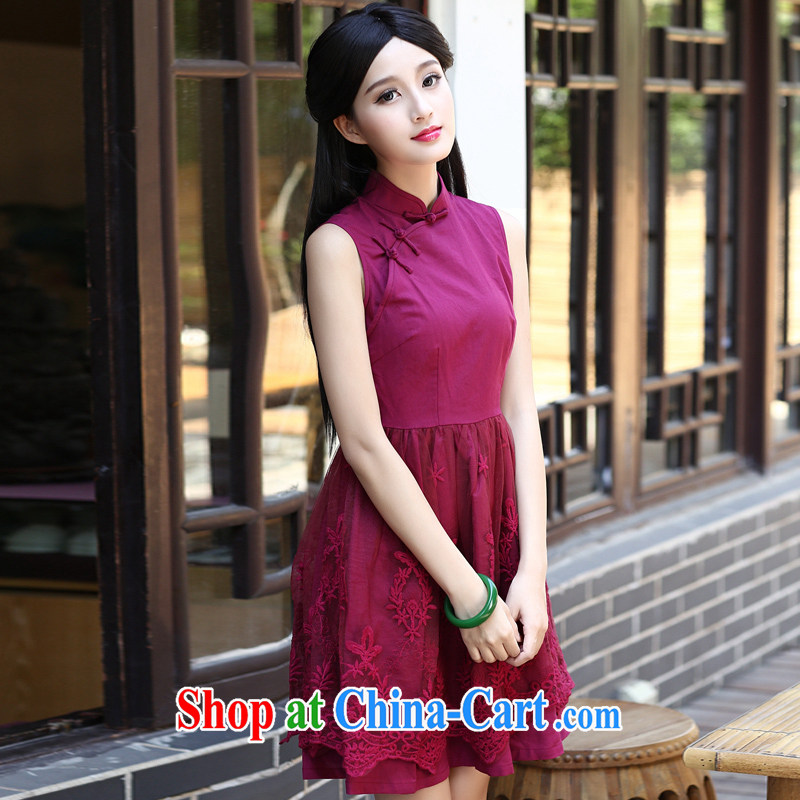 China classic cotton Ma lace improved daily, qipao dresses and elegant classic beauty aura 2015 summer silver scarlet XXL, China Classic (HUAZUJINGDIAN), online shopping
