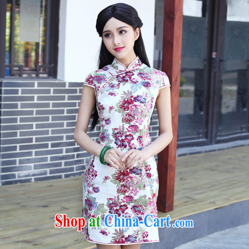 2015 summer new short-sleeved daily, improved cheongsam dress style graphics thin beauty short, literature and art, fancy XXXL, China Classic (HUAZUJINGDIAN), online shopping