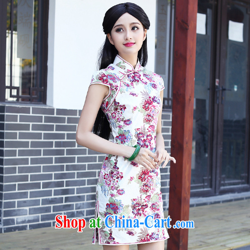 2015 summer new short-sleeved daily, improved cheongsam dress style graphics thin beauty short, literature and art, fancy XXXL, China Classic (HUAZUJINGDIAN), online shopping