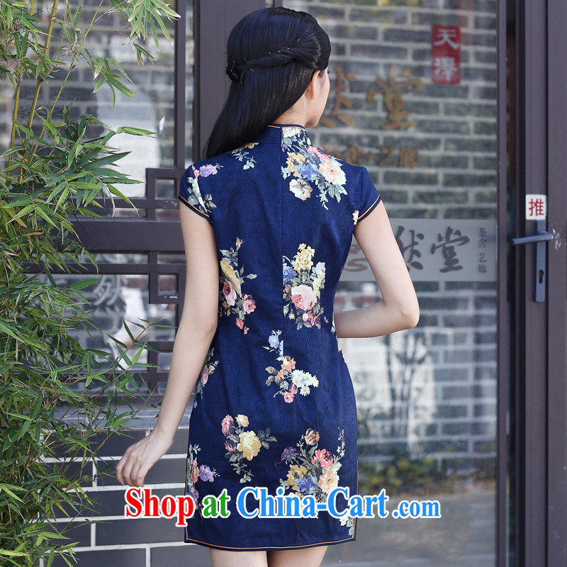 China classic 2015 new dresses summer dresses short-sleeved short, improved daily video thin Chinese qipao dress blue XXXL, China Classic (HUAZUJINGDIAN), online shopping
